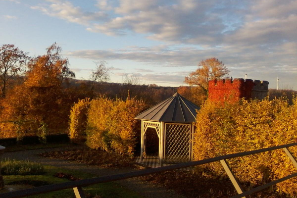 Wunderbarer Herbst färbt die Blätter am Schloss golden..